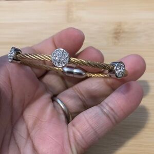 Gold-Tone Cable Bracelet with Pavé Disk Accents